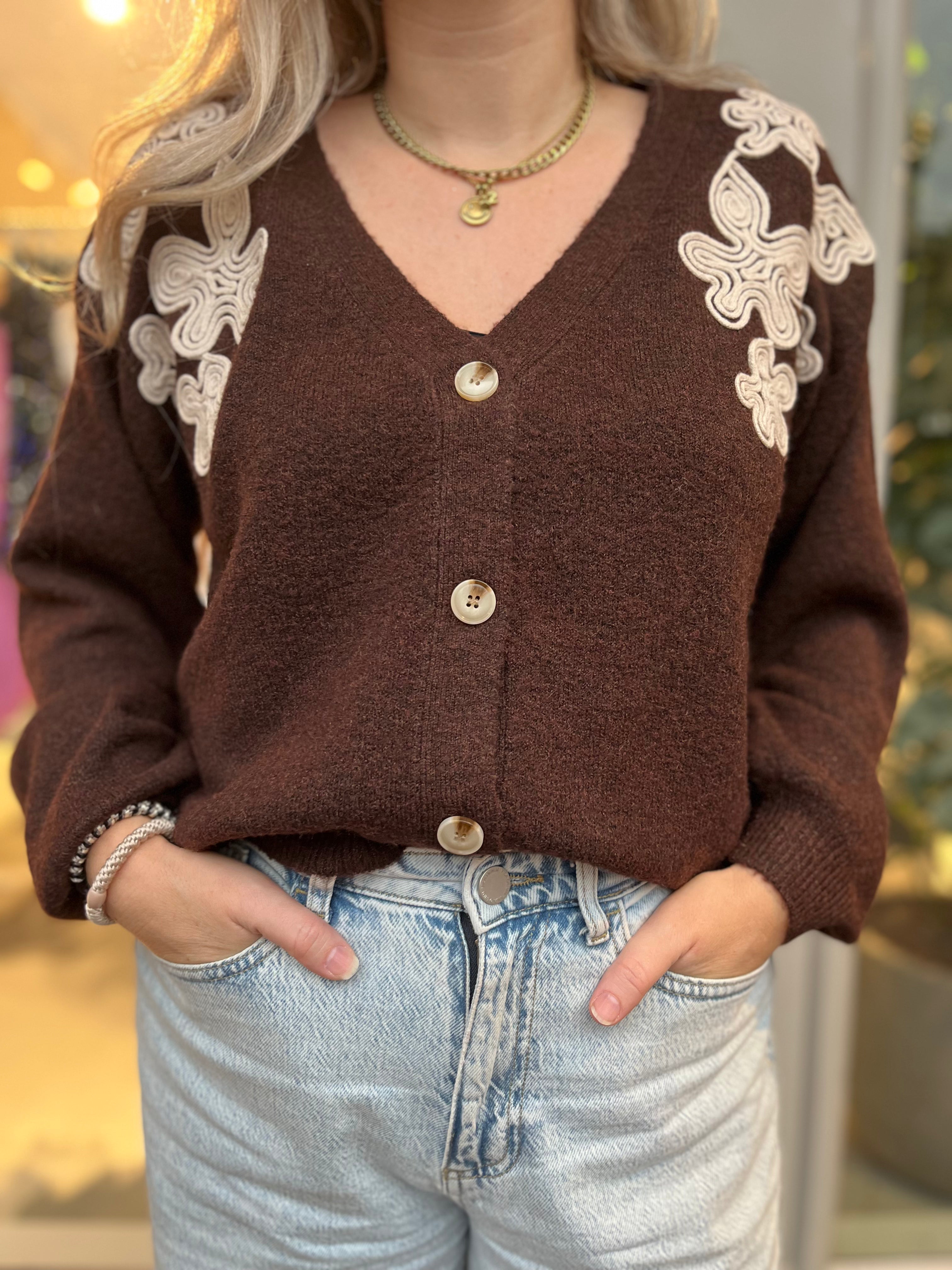 VISEBORA Knit Cardigan - Coffee Bean